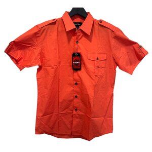Regal Wear Short Sleeve Button Up Shirt Orange 100% Cotton Men's Large
